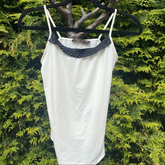 White Black Ruffles Camisole Tank Top TheLimited S - Picture 1 of 3